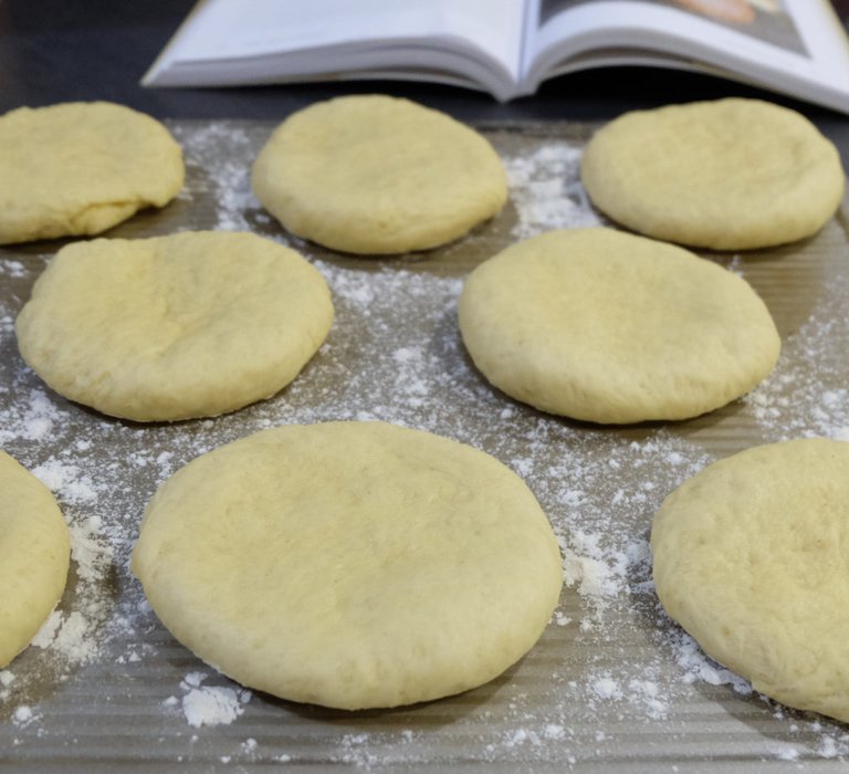 Buns shaped and flattened