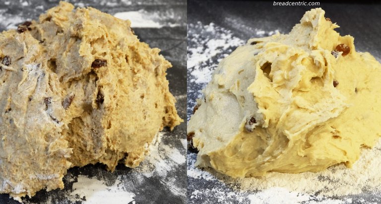 Wholemeal dough (left), white dough (right)