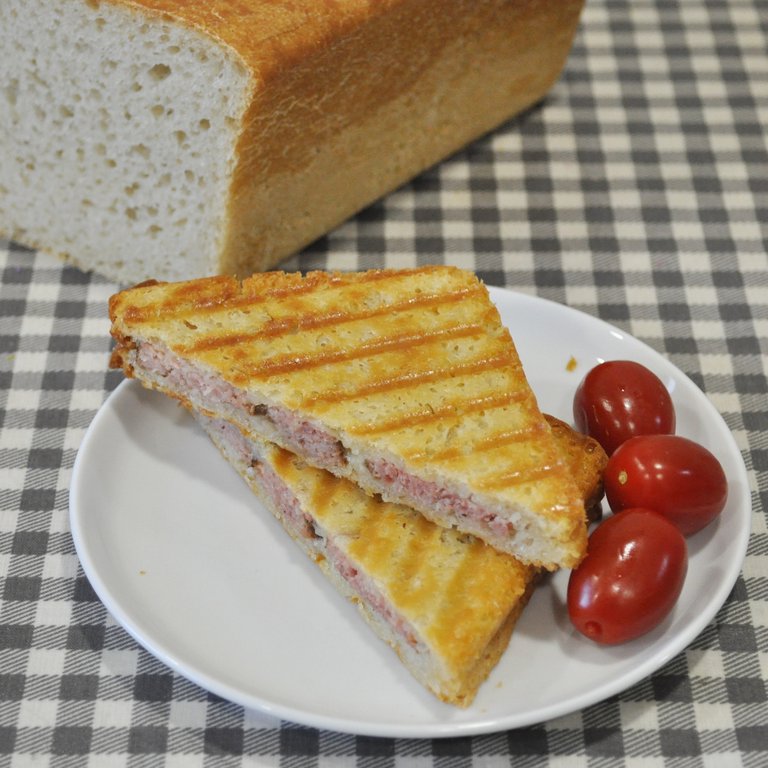 Toasties with Cheddar cheese and some home made sausage