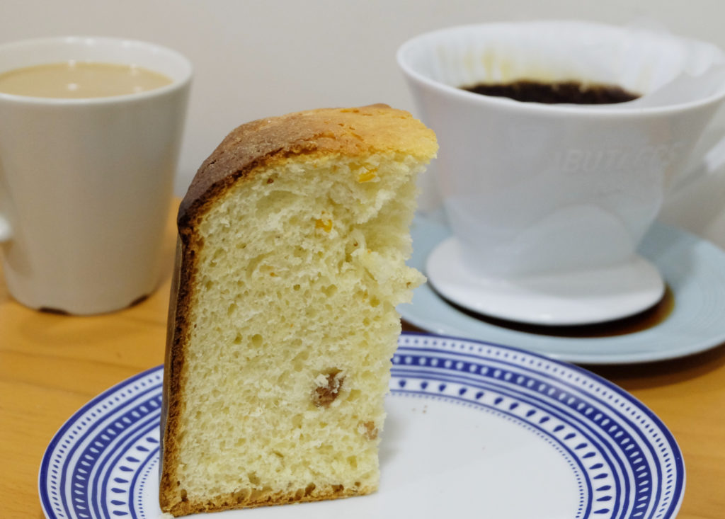 Fresh panettone with fresh coffee